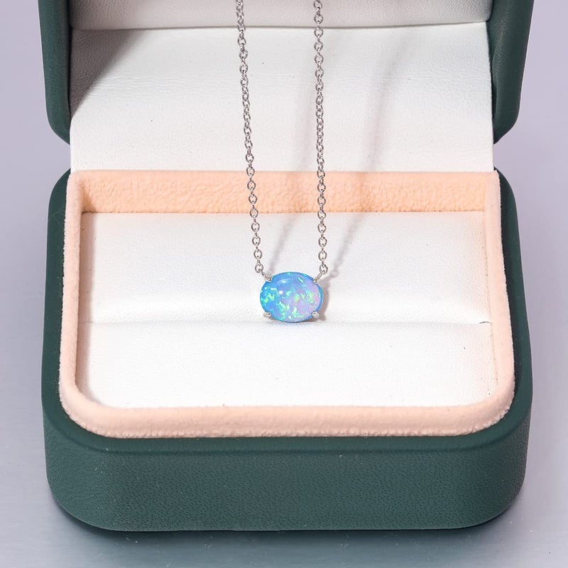 CiNily Blue Opal Necklace Small Pendant Necklace 18K Wihte Gold Plated Gemstone Simple Necklace for Women - Image 4